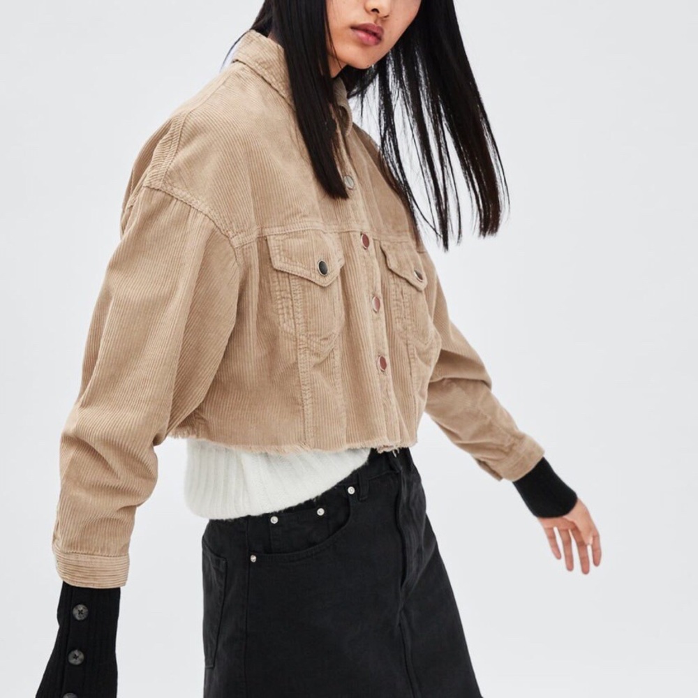 Cropped, Raw Hem Corduroy Jacket